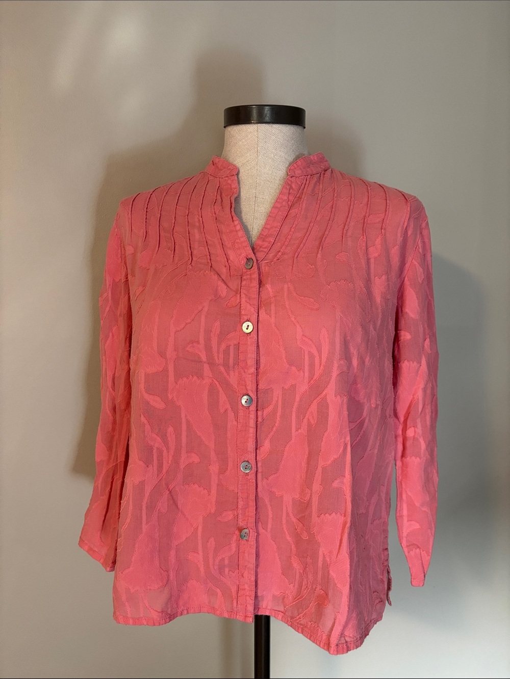 JH Collectibles Coral Pink Button-Front Textured Shirt